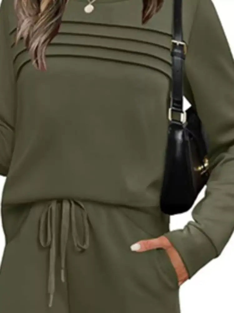 Full Size Casual Long Sleeve Top and Pants Set Plus