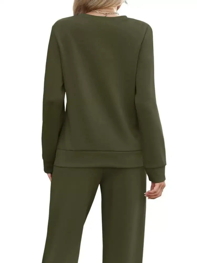 Full Size Casual Long Sleeve Top and Pants Set Plus