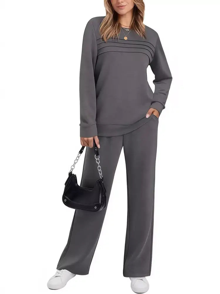 Full Size Casual Long Sleeve Top and Pants Set Plus
