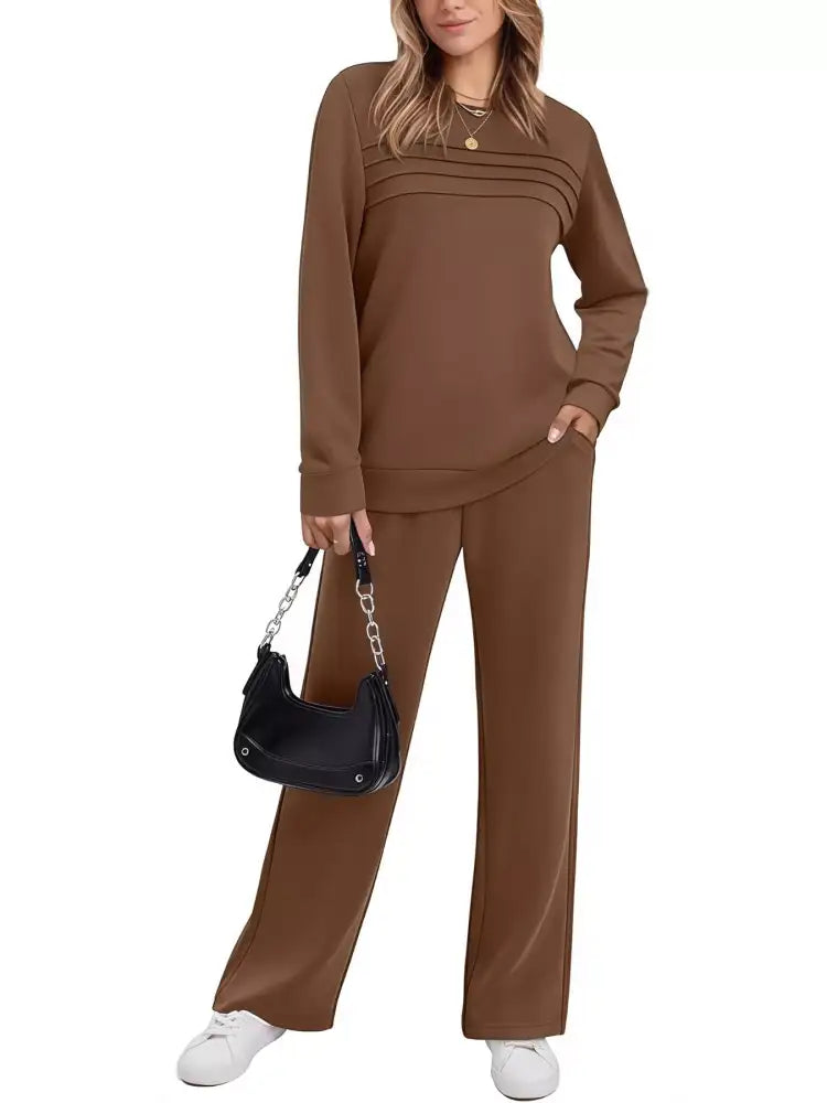 Full Size Casual Long Sleeve Top and Pants Set Plus