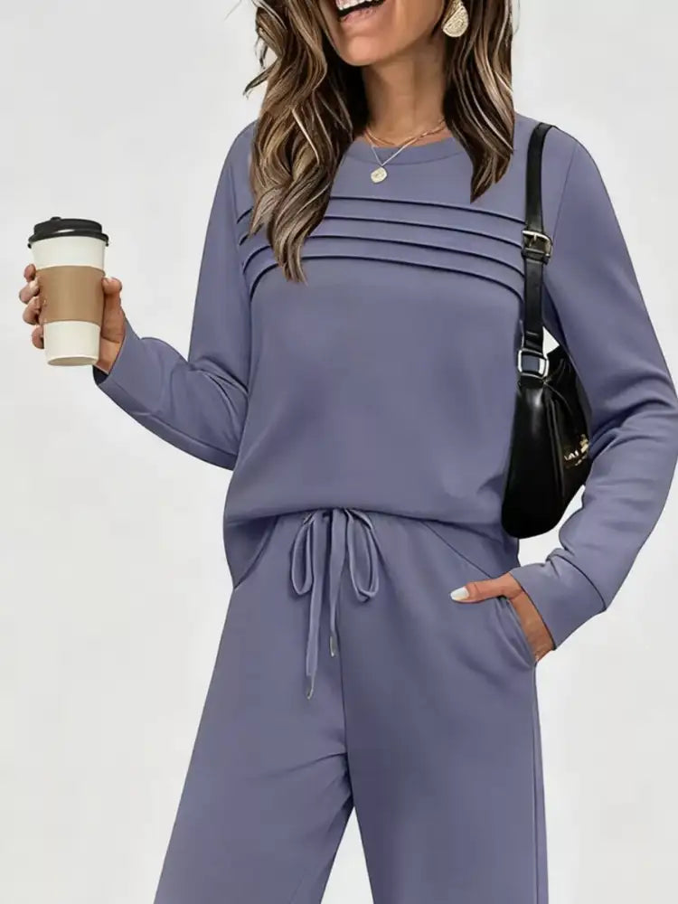 Full Size Casual Long Sleeve Top and Pants Set Plus