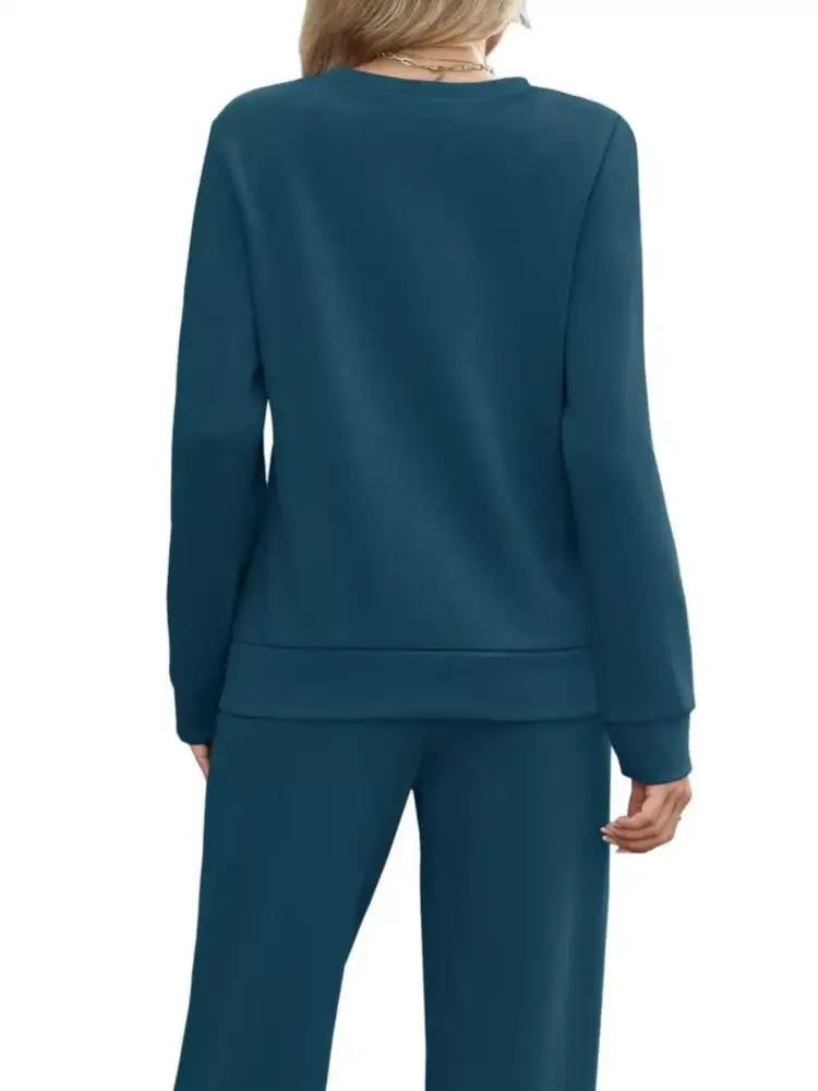 Full Size Casual Long Sleeve Top and Pants Set Plus