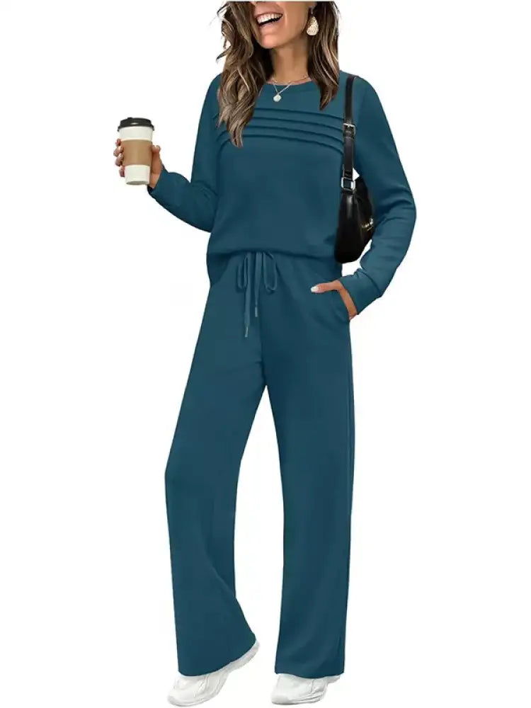 Full Size Casual Long Sleeve Top and Pants Set Plus