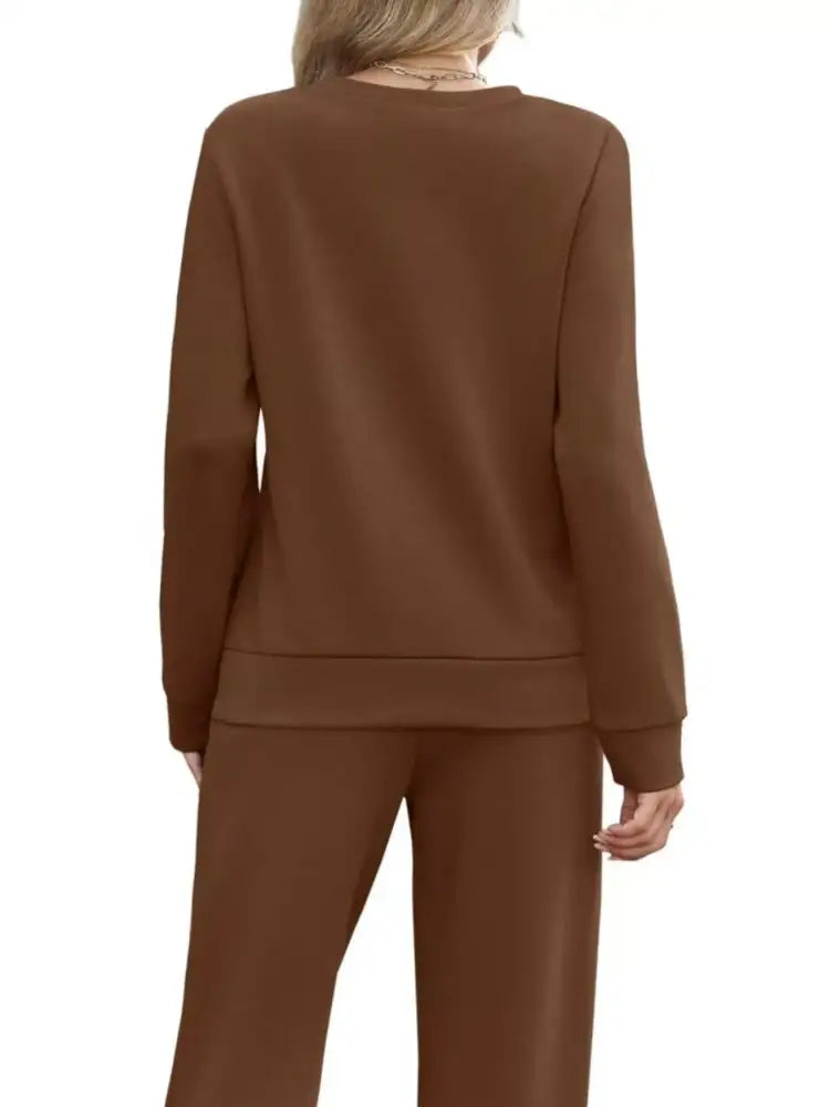 Full Size Casual Long Sleeve Top and Pants Set Plus