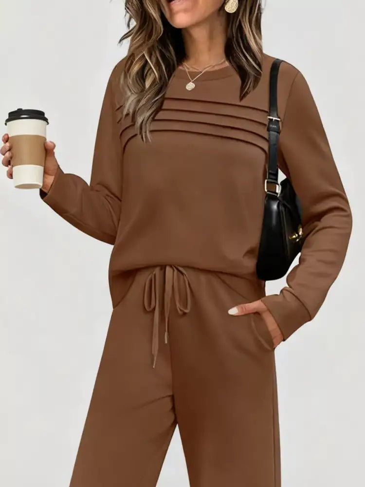 Full Size Casual Long Sleeve Top and Pants Set Plus