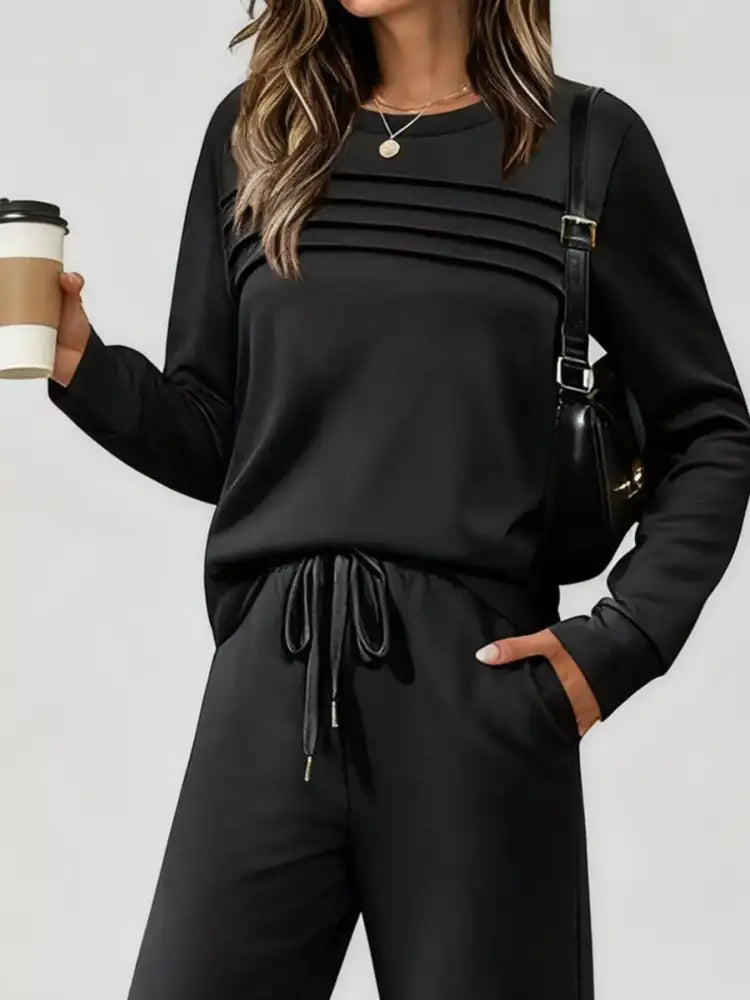 Full Size Casual Long Sleeve Top and Pants Set Plus