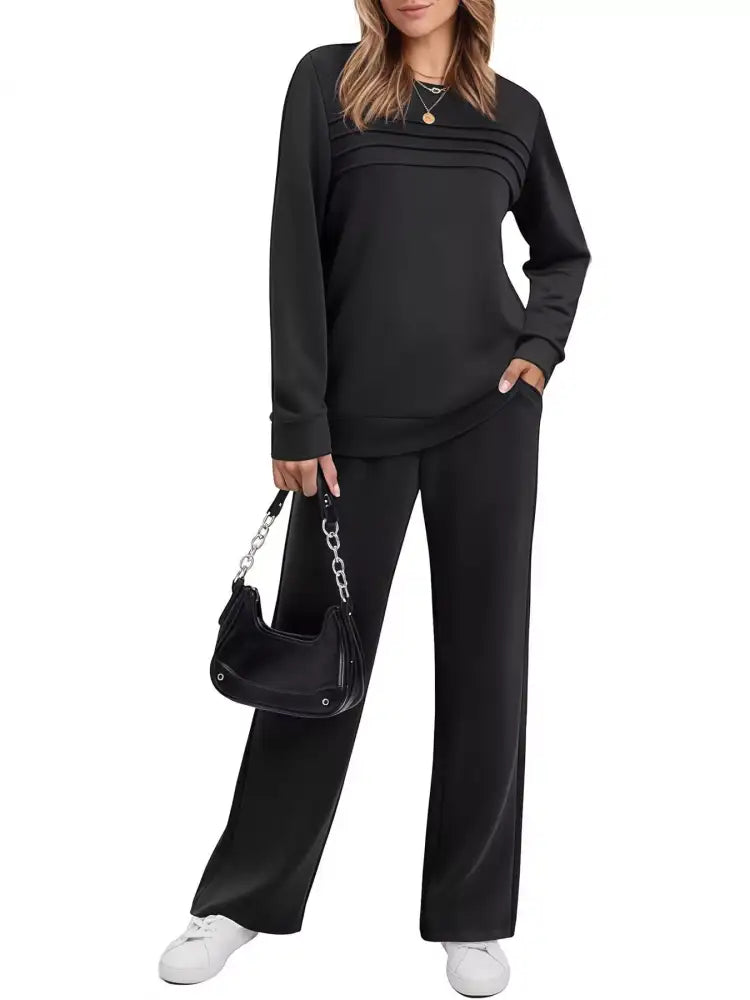 Full Size Casual Long Sleeve Top and Pants Set Plus