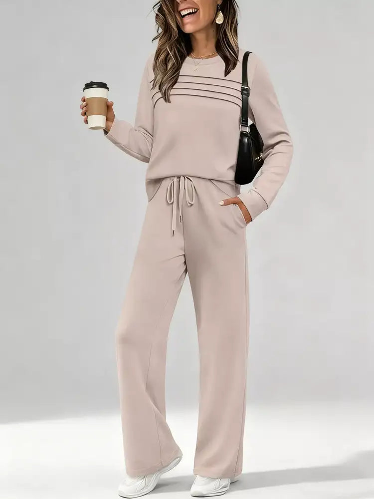 Full Size Casual Long Sleeve Top and Pants Set Plus