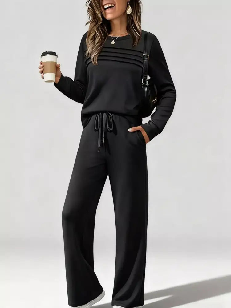 Full Size Casual Long Sleeve Top and Pants Set Plus