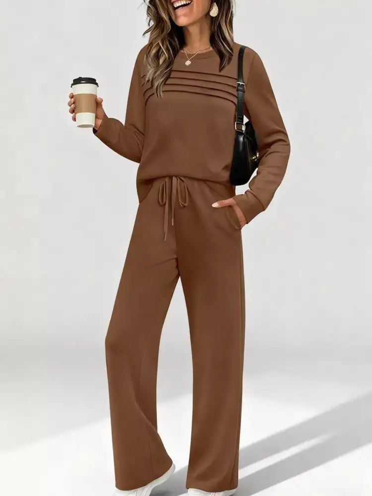 Full Size Casual Long Sleeve Top and Pants Set Plus