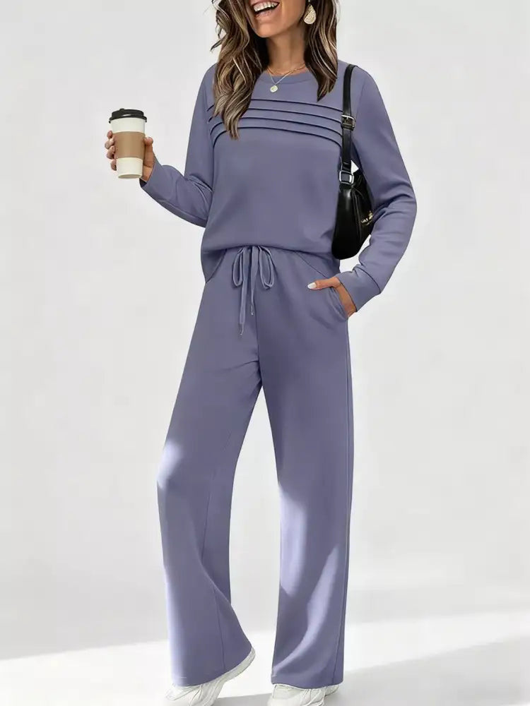 Full Size Casual Long Sleeve Top and Pants Set Plus