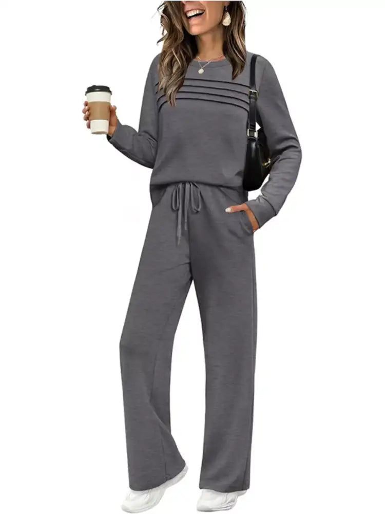 Full Size Casual Long Sleeve Top and Pants Set Plus