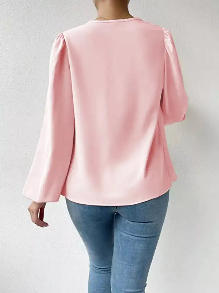 Full Size Cowl Neck Balloon Sleeve Blouse Plus