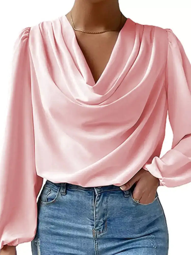 Full Size Cowl Neck Balloon Sleeve Blouse Plus