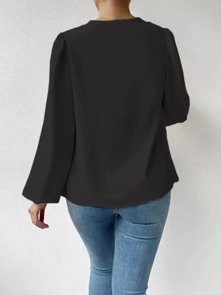 Full Size Cowl Neck Balloon Sleeve Blouse Plus