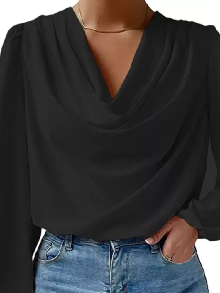 Full Size Cowl Neck Balloon Sleeve Blouse Plus