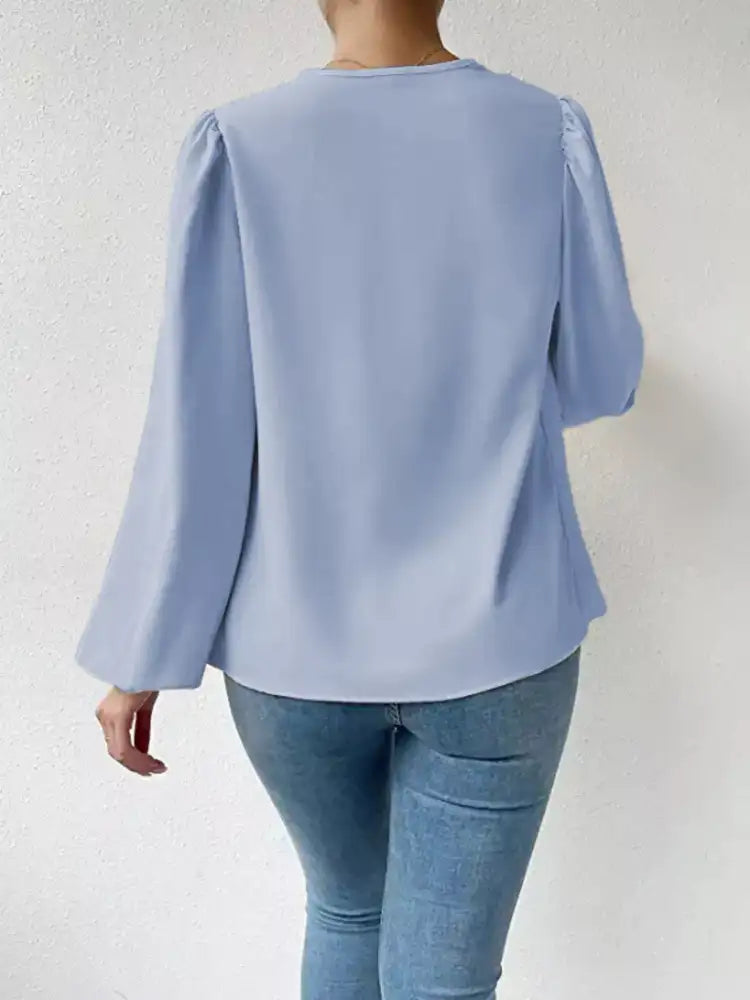 Full Size Cowl Neck Balloon Sleeve Blouse Plus