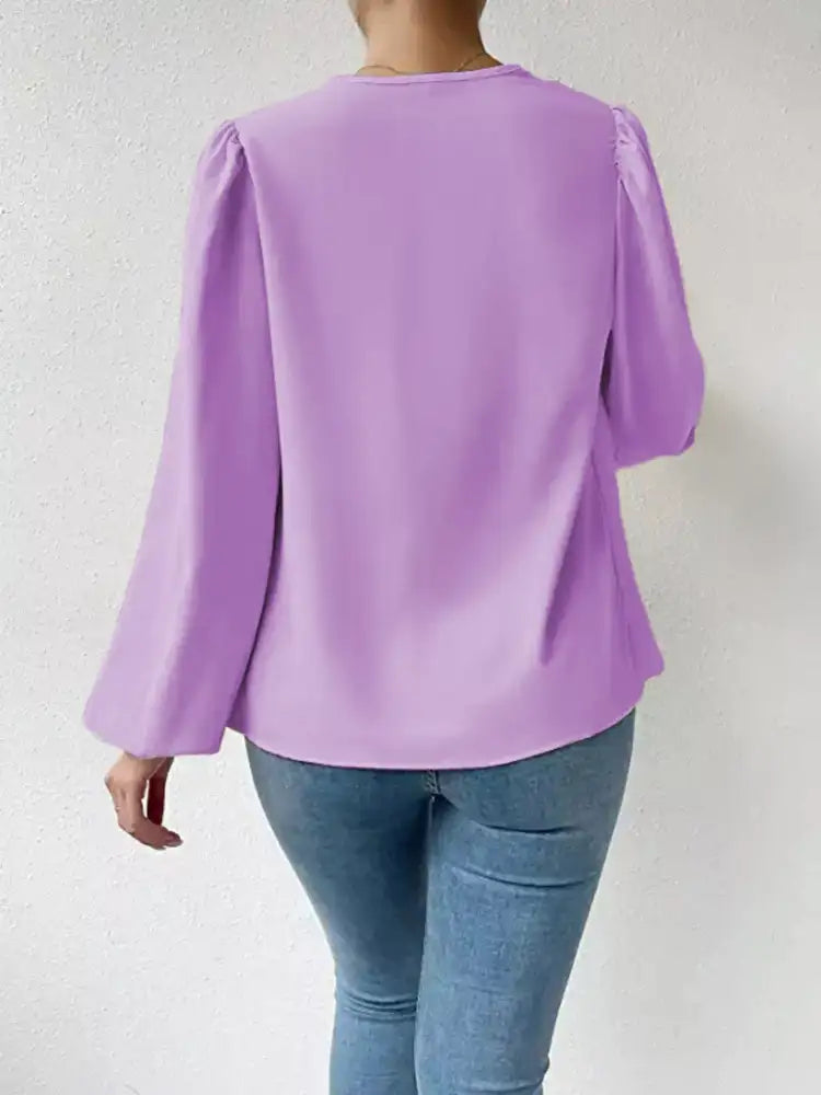 Full Size Cowl Neck Balloon Sleeve Blouse Plus