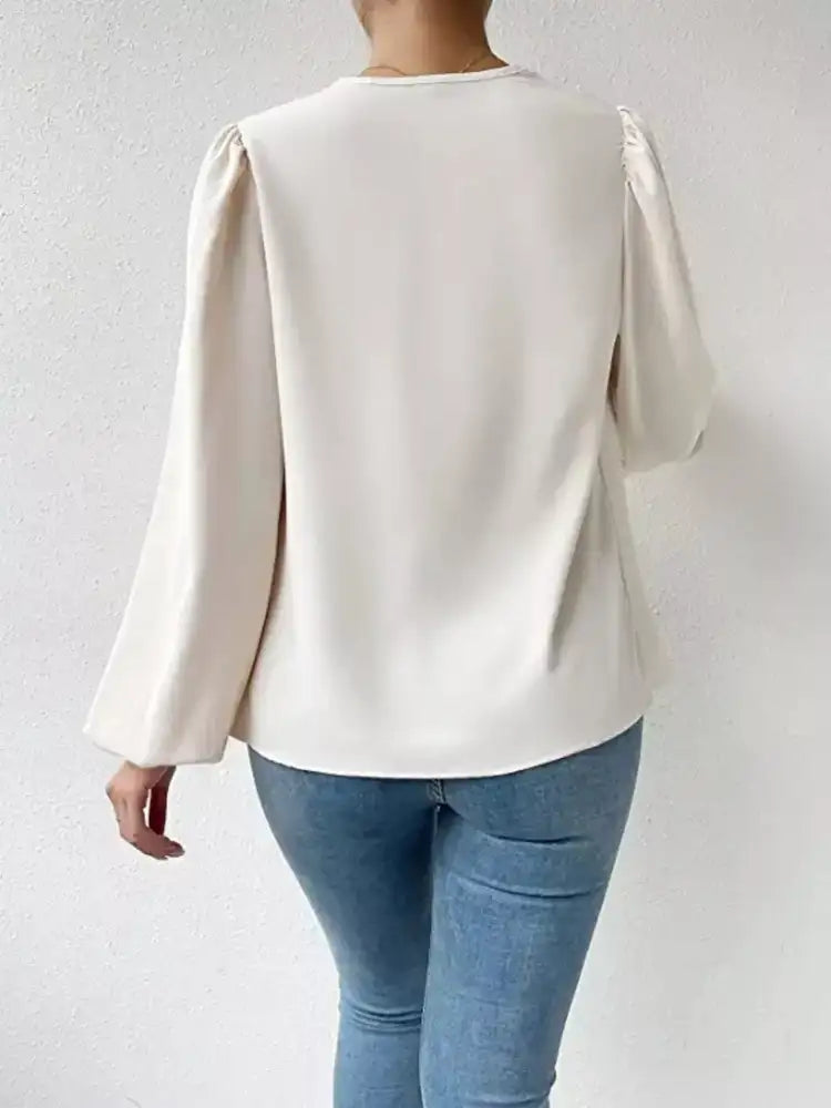 Full Size Cowl Neck Balloon Sleeve Blouse Plus