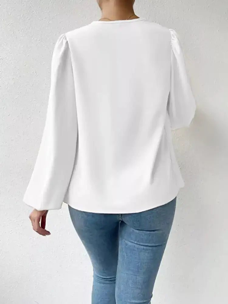 Full Size Cowl Neck Balloon Sleeve Blouse Plus