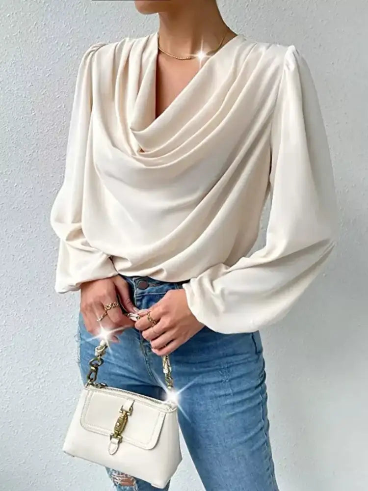 Full Size Cowl Neck Balloon Sleeve Blouse Plus