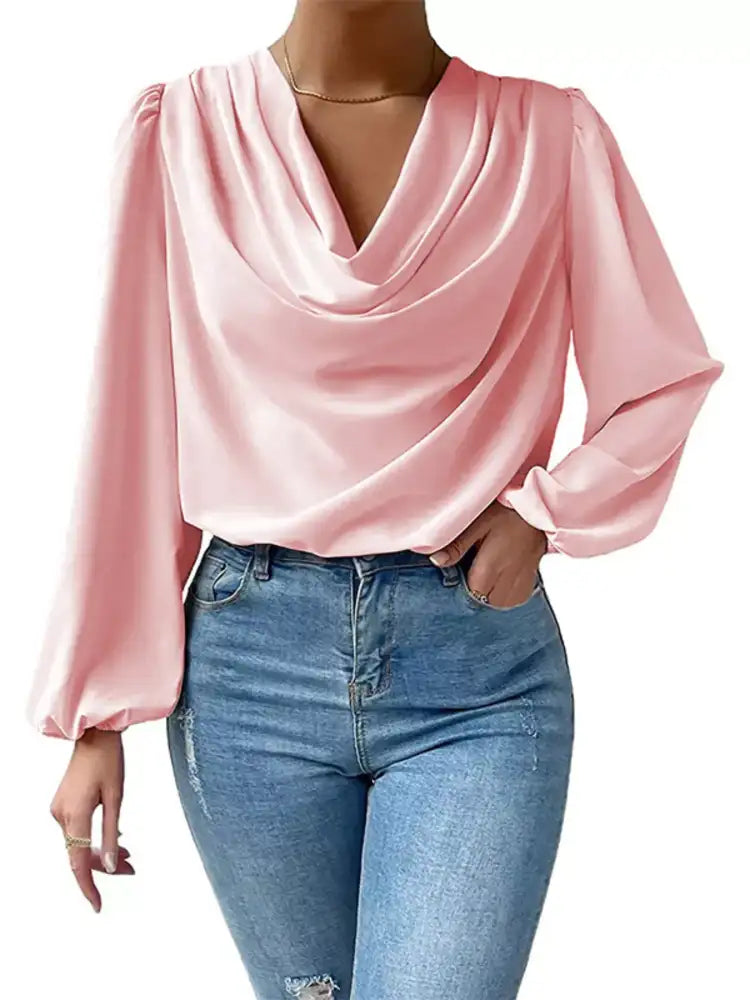 Full Size Cowl Neck Balloon Sleeve Blouse Plus