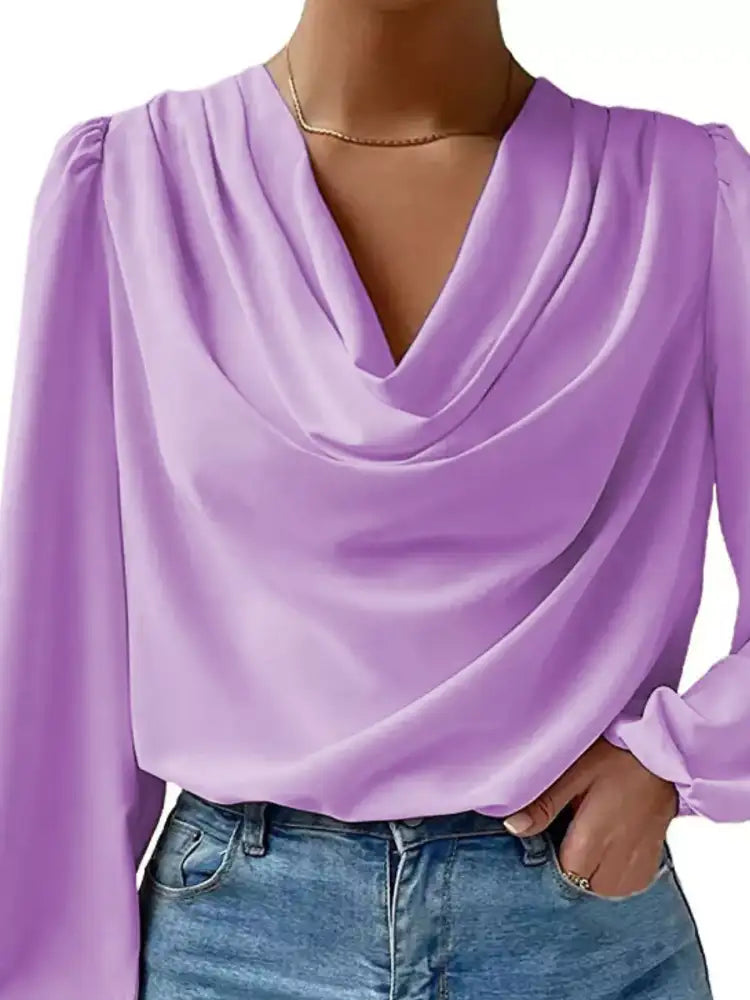Full Size Cowl Neck Balloon Sleeve Blouse Plus