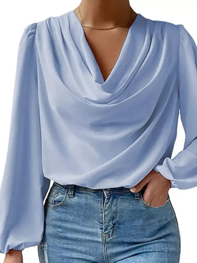 Full Size Cowl Neck Balloon Sleeve Blouse Plus