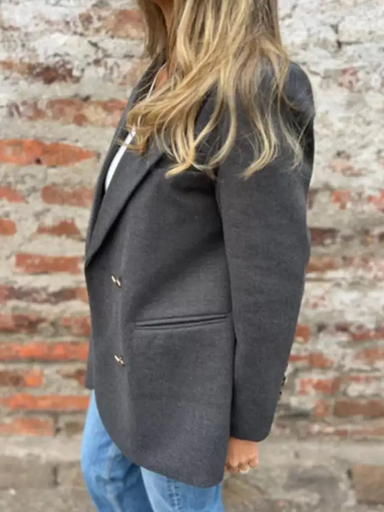 Full Size Double Breasted Long Sleeve Blazer Plus Size