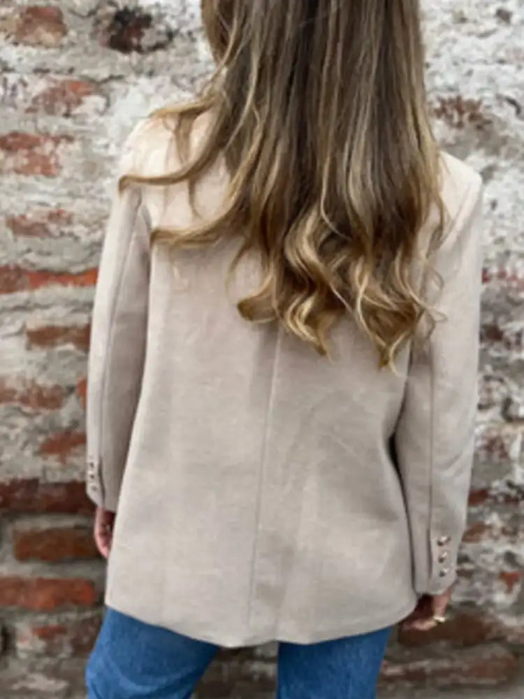 Full Size Double Breasted Long Sleeve Blazer Plus Size