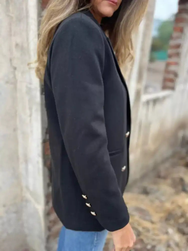 Full Size Double Breasted Long Sleeve Blazer Plus Size