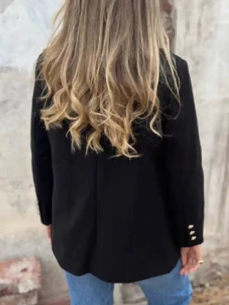 Full Size Double Breasted Long Sleeve Blazer Plus Size