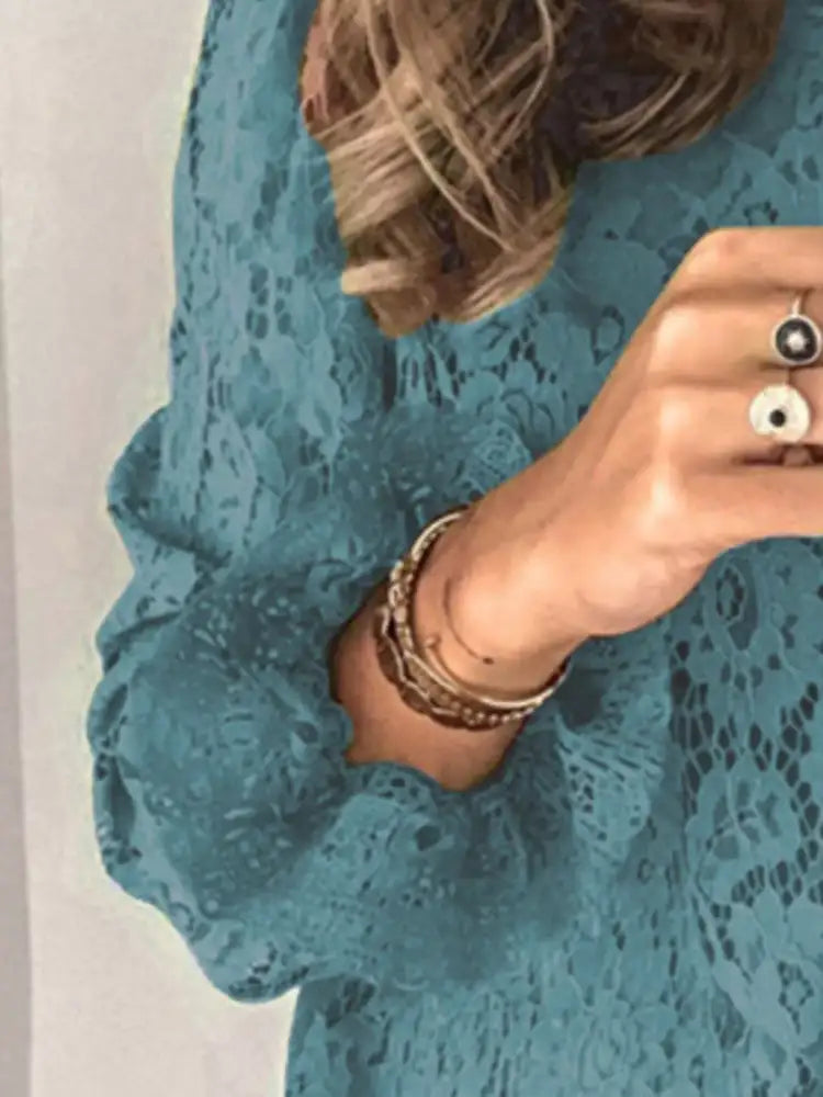 Full Size Floral Lace Flounce Sleeve Blouse Plus