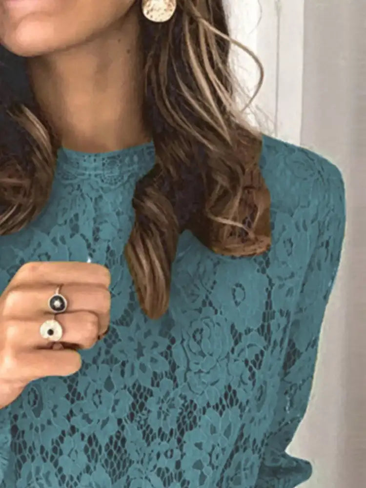 Full Size Floral Lace Flounce Sleeve Blouse Plus