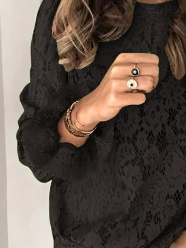 Full Size Floral Lace Flounce Sleeve Blouse Plus