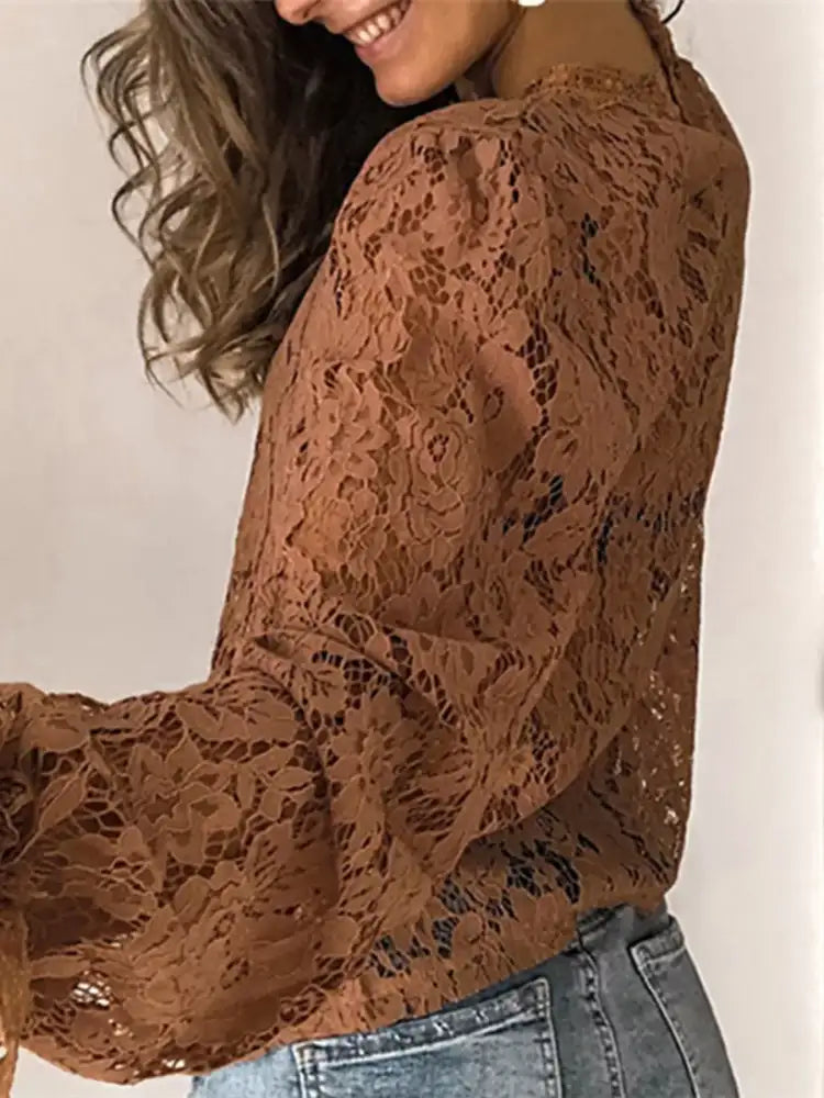 Full Size Floral Lace Flounce Sleeve Blouse Plus