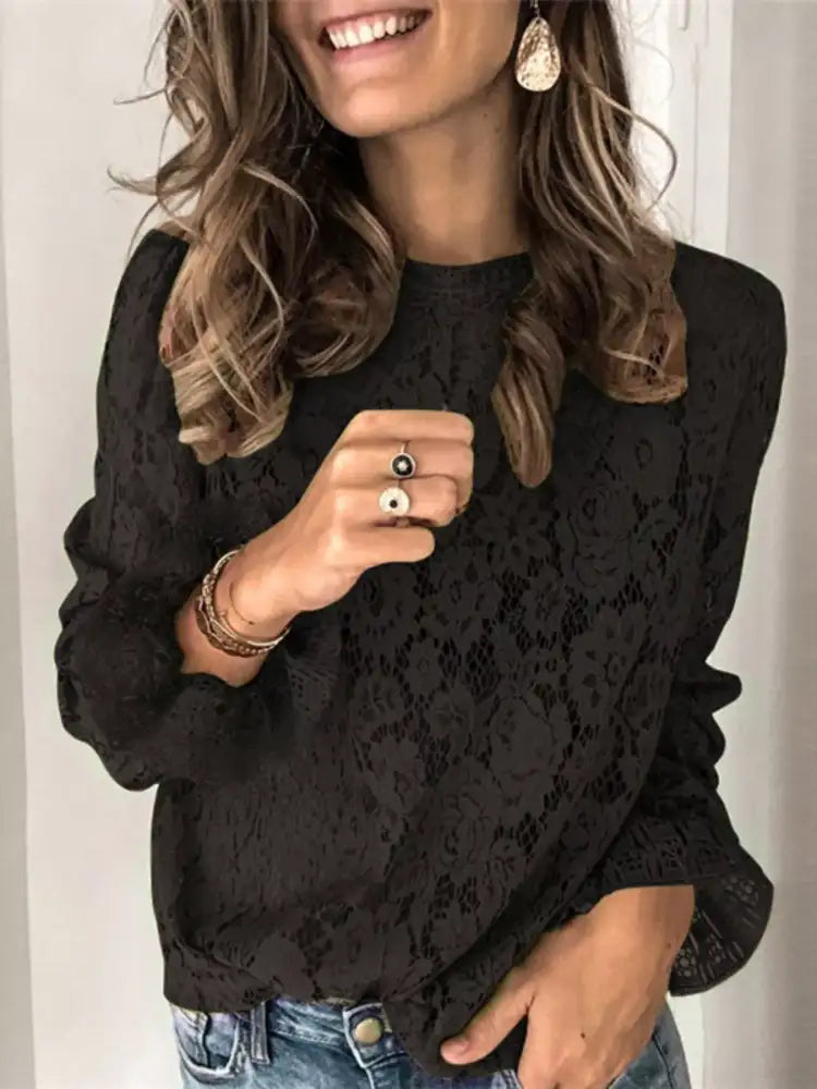 Full Size Floral Lace Flounce Sleeve Blouse Plus