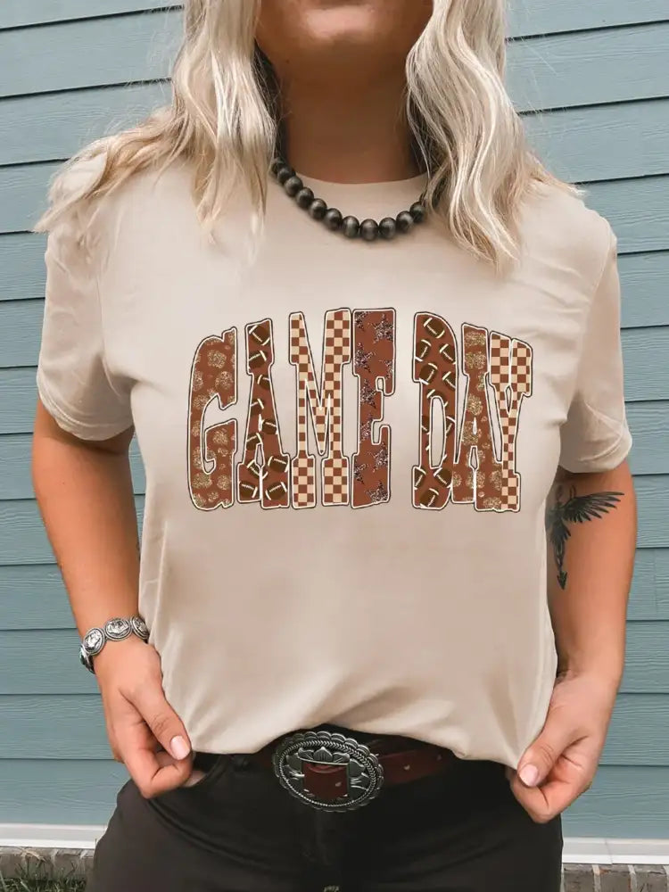 Full Size GAME DAY Checkered Letter Graphic T Shirt Plus