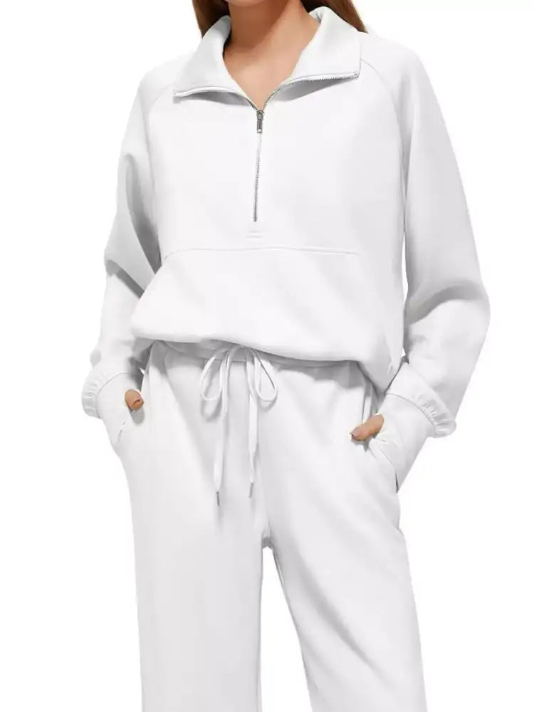 Full Size Half-Zip Sweatshirt and Wide-Leg Pants Set Plus