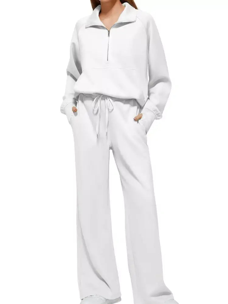 Full Size Half-Zip Sweatshirt and Wide-Leg Pants Set Plus