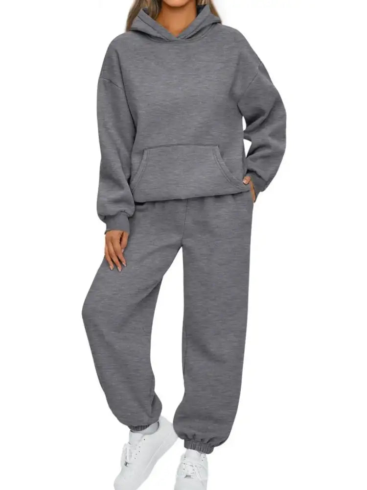 Full Size Kangaroo Pocket Hoodie and Joggers Set Plus