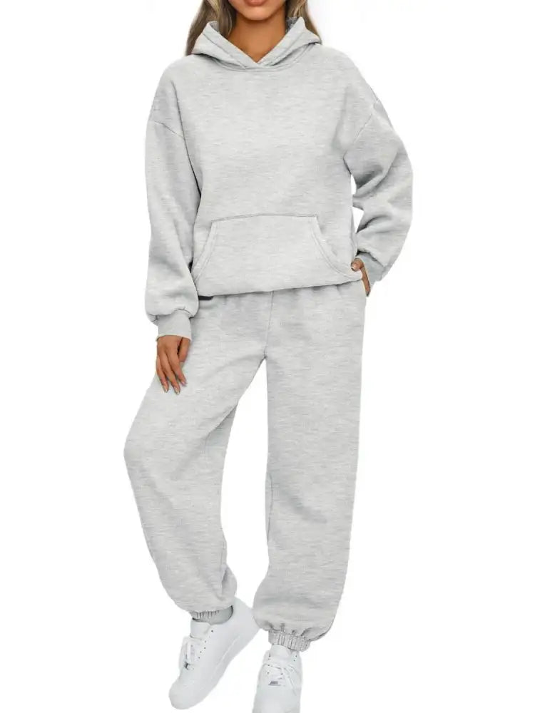 Full Size Kangaroo Pocket Hoodie and Joggers Set Plus
