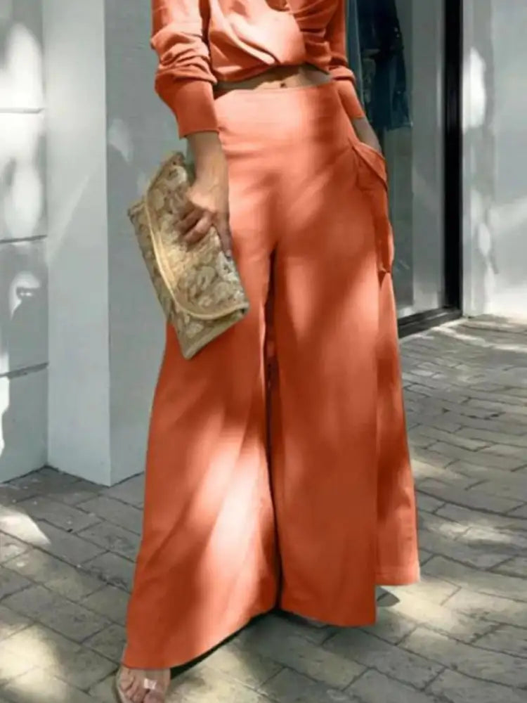 Full Size Long Sleeve Top and Pants Set Plus