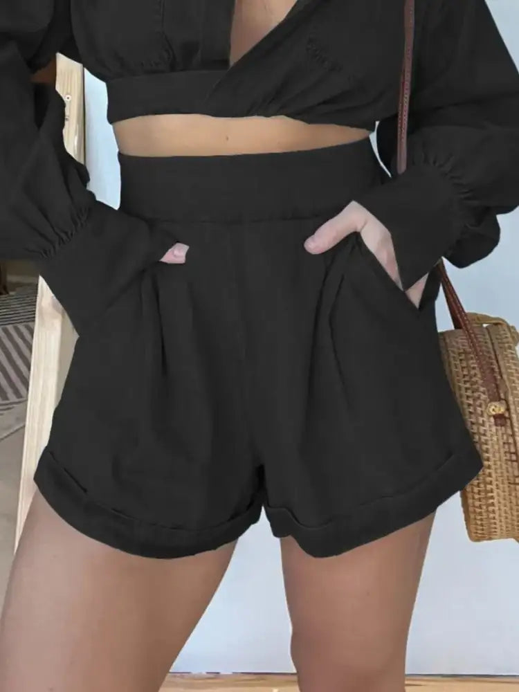 Full Size Long Sleeve Top and Shorts Denim Set Plus