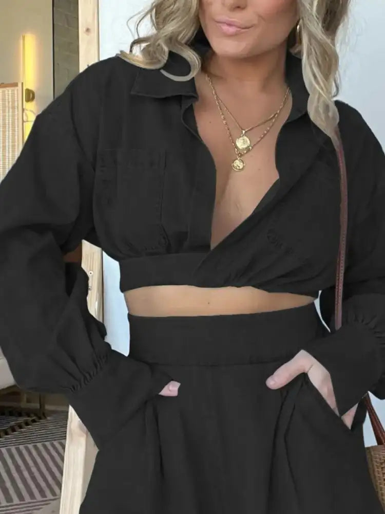 Full Size Long Sleeve Top and Shorts Denim Set Plus