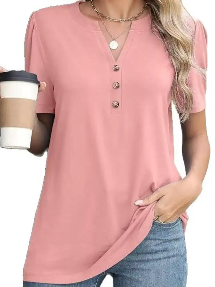 Full Size Notched Short Sleeve Blouse Plus