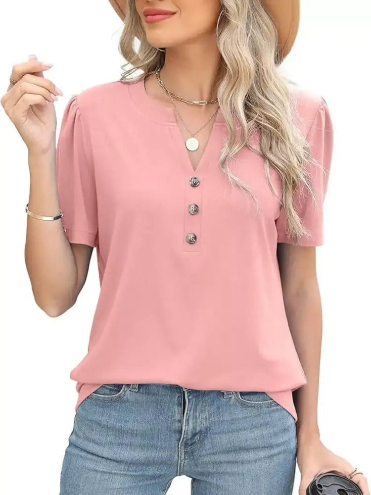 Full Size Notched Short Sleeve Blouse Plus