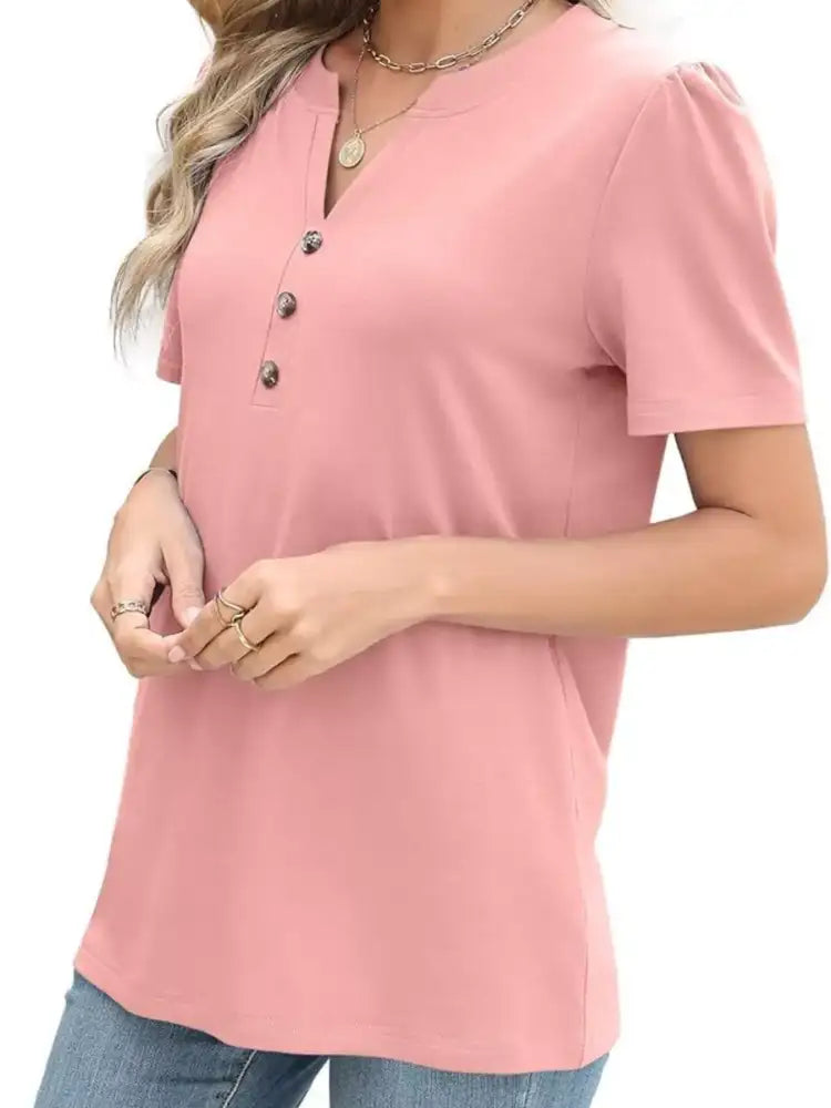 Full Size Notched Short Sleeve Blouse Plus