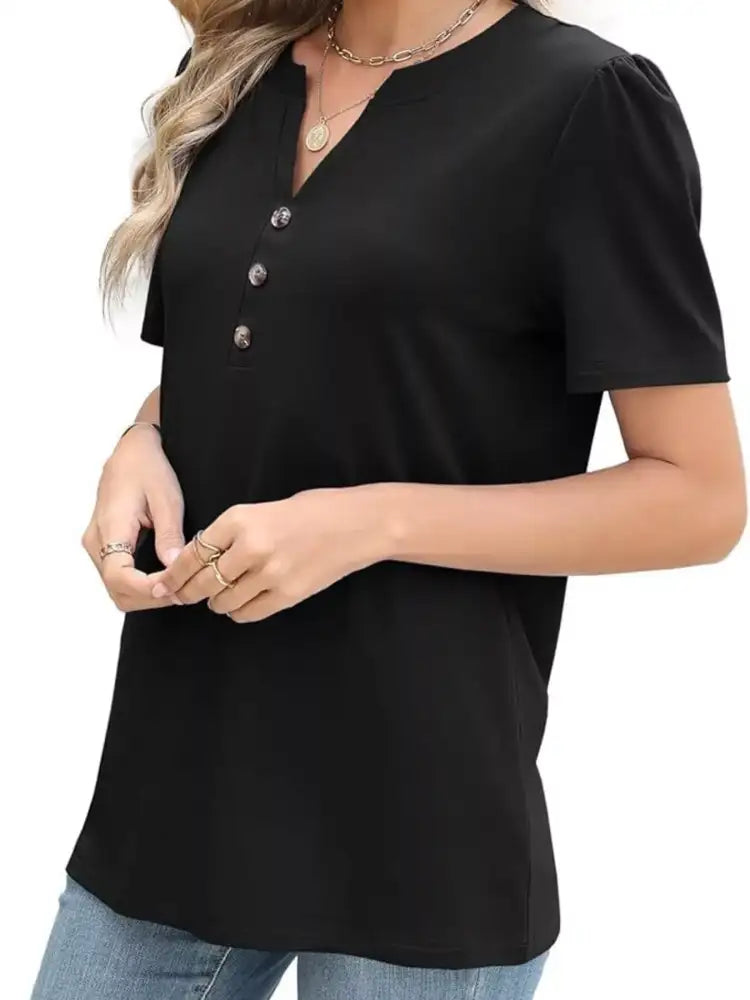 Full Size Notched Short Sleeve Blouse Plus