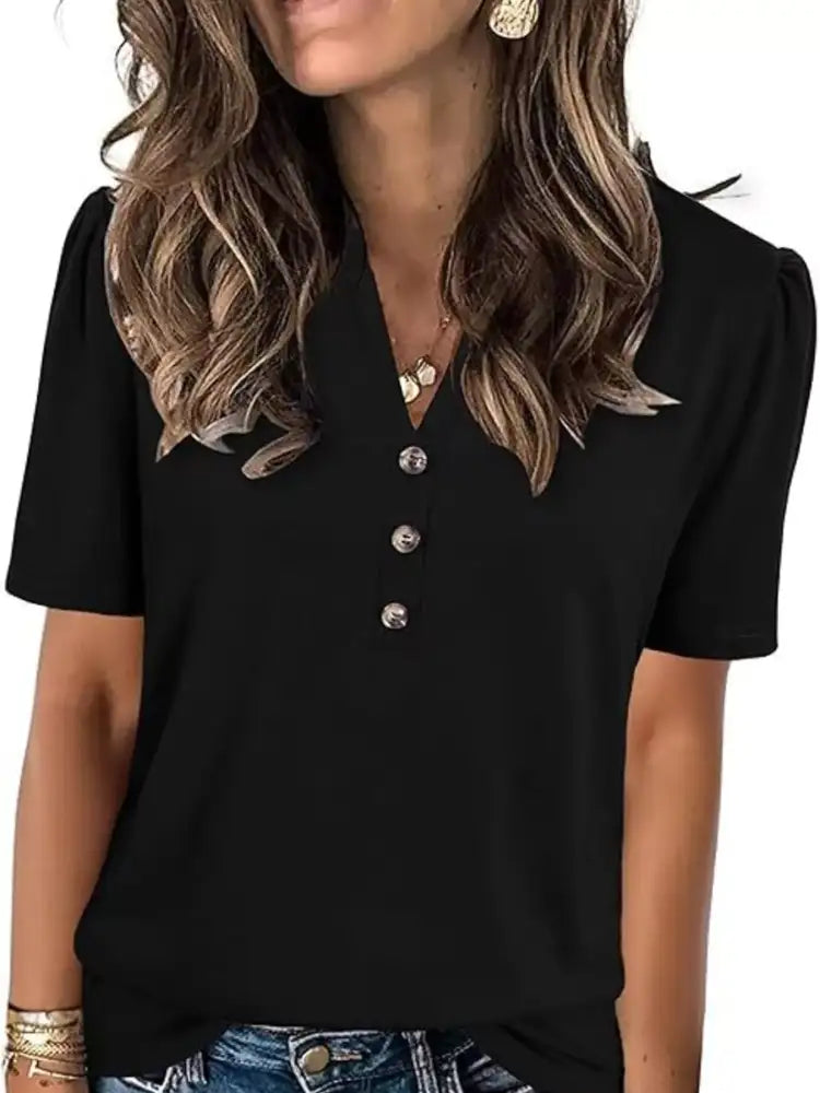 Full Size Notched Short Sleeve Blouse Plus
